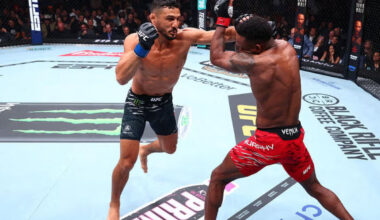 Aaron Pico throws a punch at Lerone Murphy during UFC 319