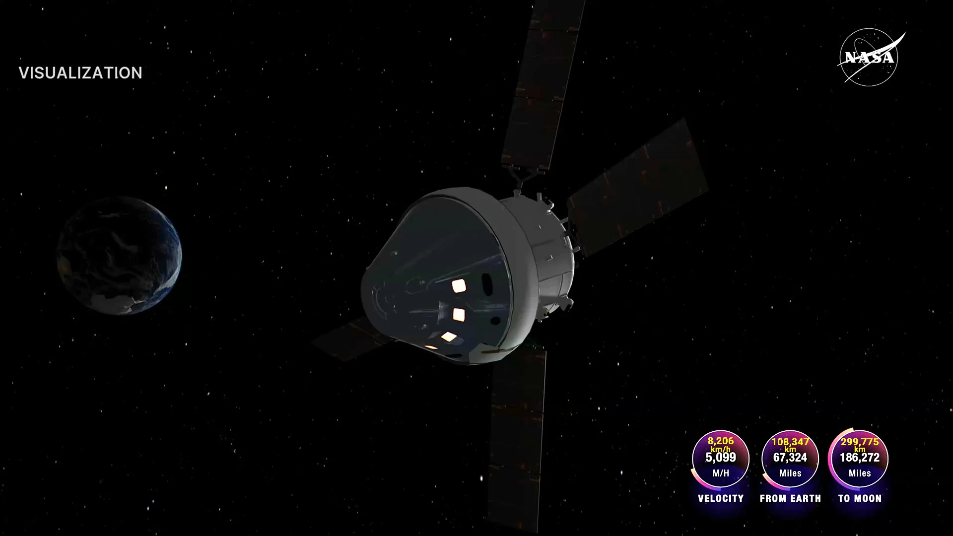Artemis 2 - April 10 visualization - speed and distance - NASA