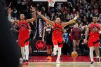 Scottie Barnes, centre, has been one of the 10 best defensive players in the NBA while also turning in a superb offensive campaign. 