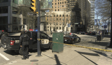 Police blocking Burrard Street in downtown Vancouver