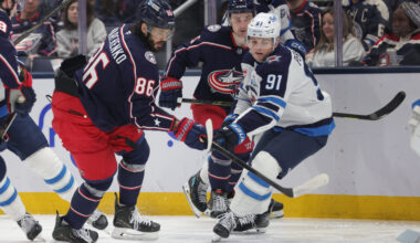 Connor scores twice as the Jets beat the Blue Jackets 2-1 to stay in the playoff hunt