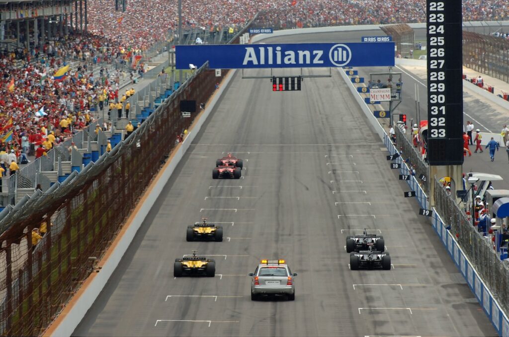 The almost empty grid for the 2005 United States Grand Prix at Indianapolis.