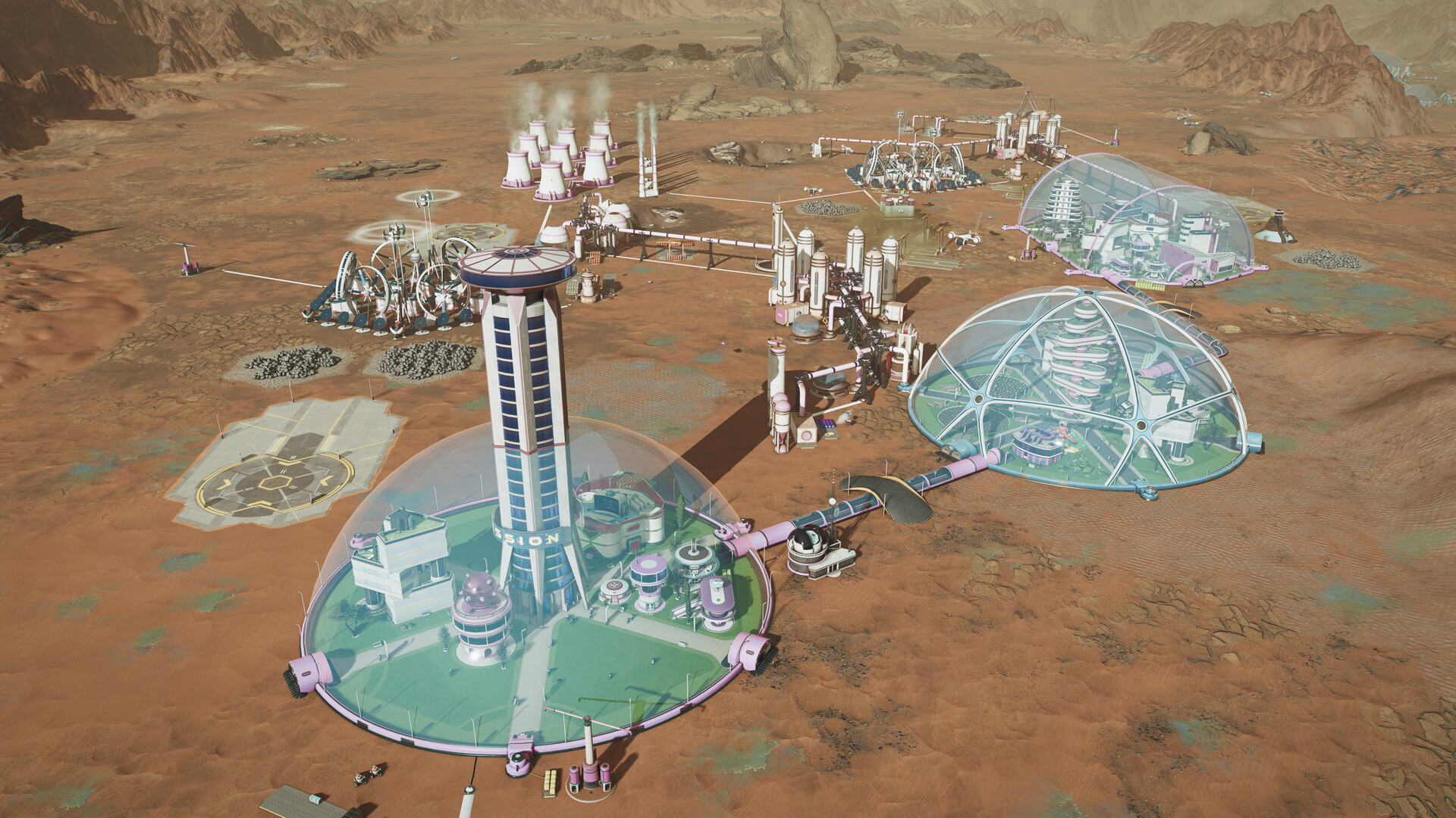 A Martian colony from the game Surviving Mars
