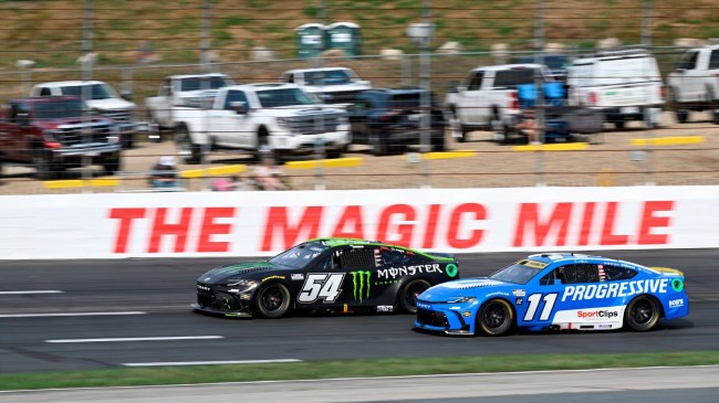 Joe Gibbs Racing teammates Denny Hamlin and Ty Gibbs at New Hampshire Motor Speedway NASCAR Cup Series race