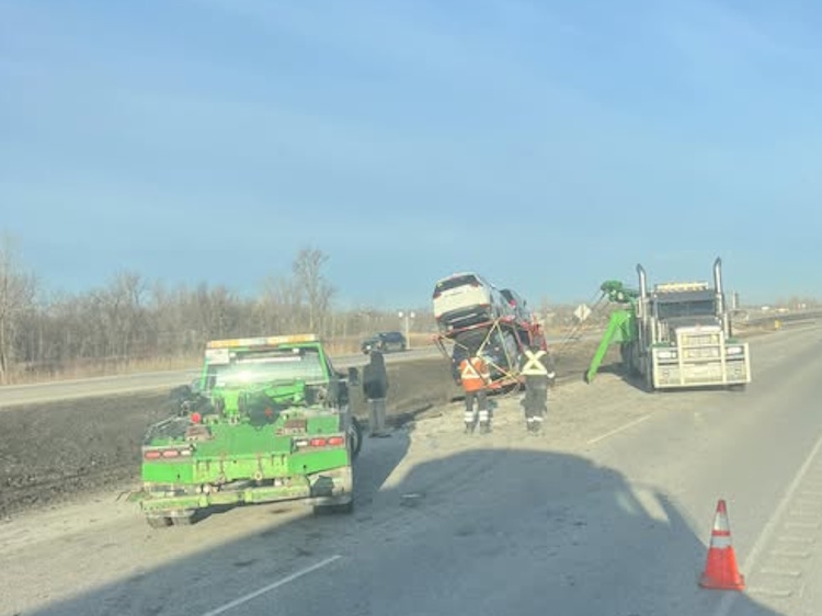 Transport truck in ditch slows Trans-Canada traffic near Elie - PortageOnline.com