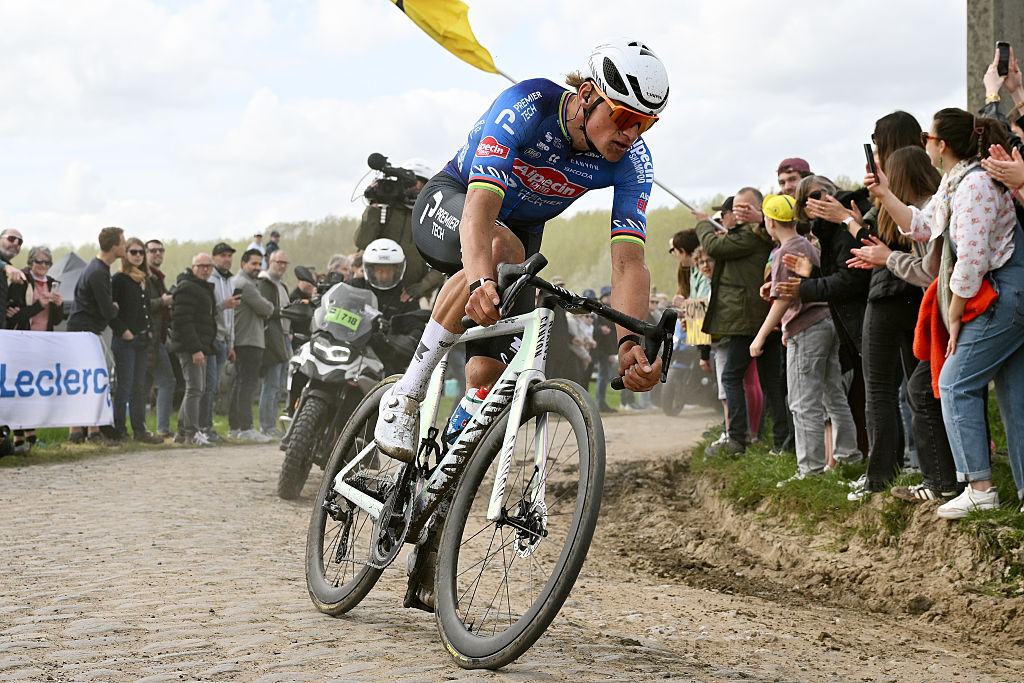 Mathieu van der Poel of Netherlands and Team Alpecin-Premier Tech competes in the chase group