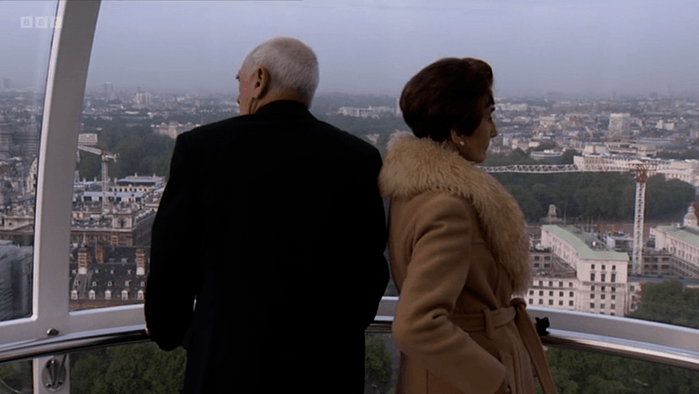 EastEnders Dot Jim Branning proposal Jim Branning and Dot Cotton stand looking out of the London Eye back-to-back in a scene from EastEnders.