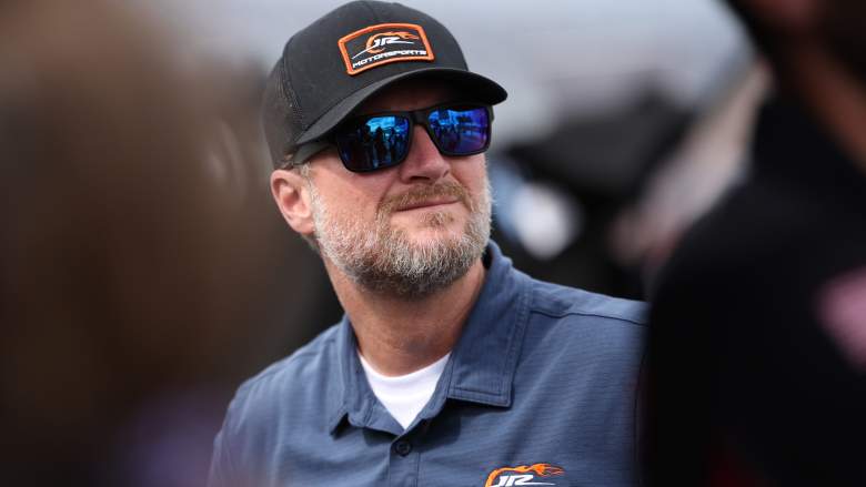 Dale Earnhardt Jr. wearing sunglasses and JR Motorsports hat during NASCAR qualifying at Daytona