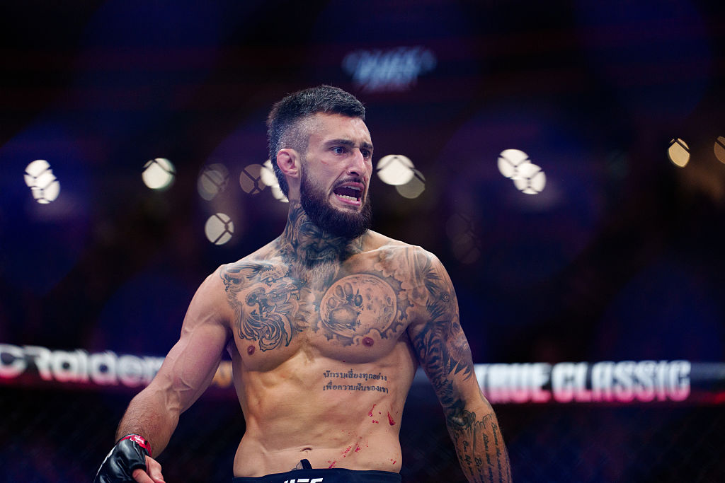 VANCOUVER, CANADA - OCTOBER 18: Charles Jourdain celebrates his victory over Davey Grant during the UFC Fight Night at Rogers Arena on October 18, 2025 in Vancouver, Canada. (Photo by Jordan Jones/Getty Images)