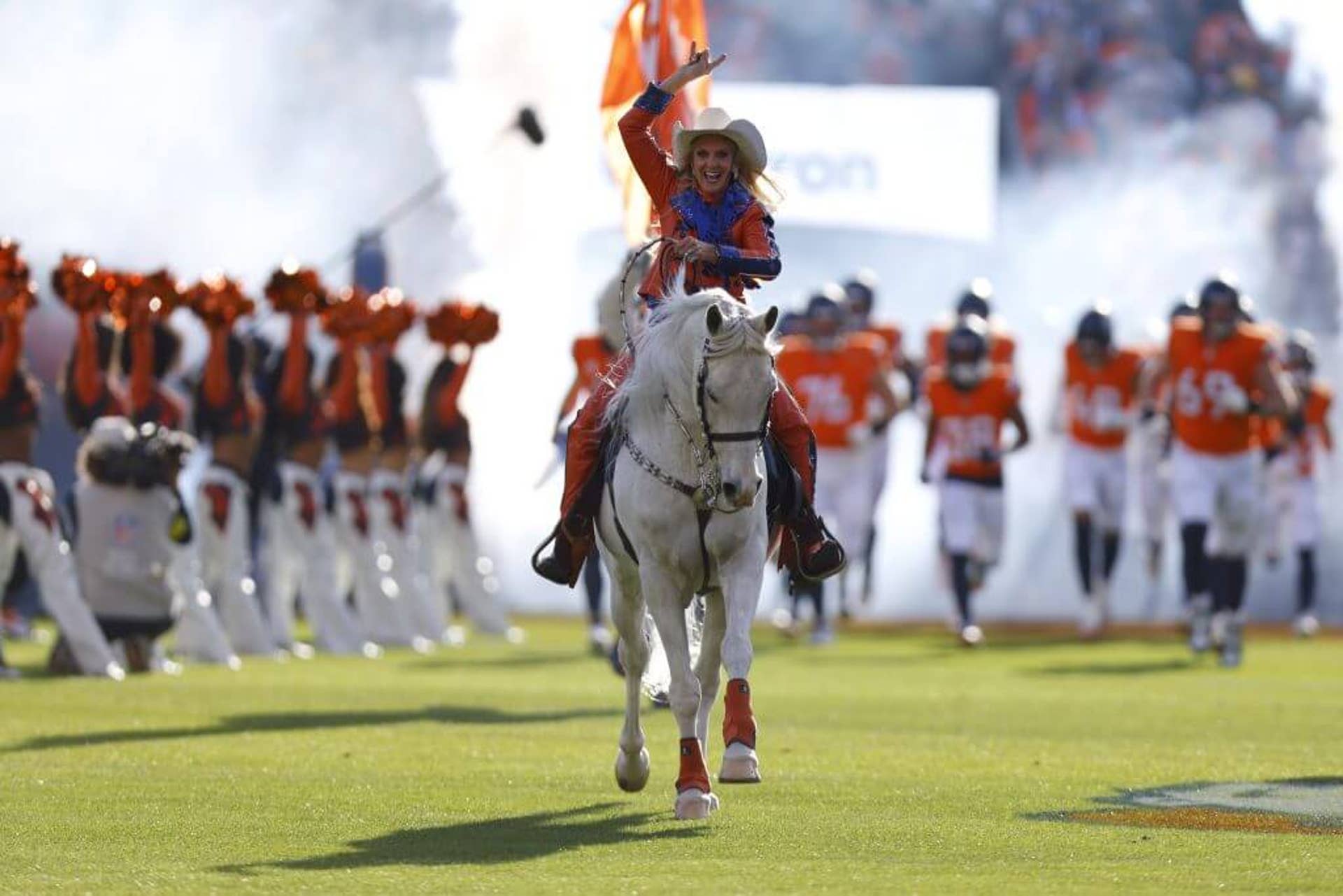 Denver Broncos mascot Thunder takes the field before the game against the Green Bay Packers at Empower Field At Mile High.