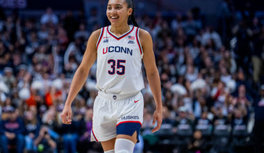 STORRS, CONNECTICUT - FEBRUARY 11: Azzi Fudd #35 of the Connecticut Huskies plays against the Creighton Bluejays during the second half of an NCAA women's basketball game at Harry A. Gampel Pavilion on February 11, 2026 in Storrs, Connecticut.