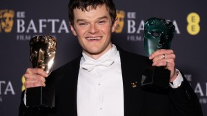 LONDON, ENGLAND - FEBRUARY 22: Robert Aramayo, winner of the Leading Actor Award for 'I Swear' and the EE Rising Star Award, poses in the winners room during the 2026 EE BAFTA Film Awards at The Royal Festival Hall on February 22, 2026 in London, England. (Photo by Samir Hussein/WireImage)