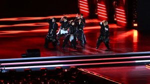 SEOUL, SOUTH KOREA - MARCH 21: (EDITORIAL USE ONLY) K-pop boy band BTS perform onstage during comeback concert at Gwanghwamun Square on March 21, 2026 in Seoul, South Korea. The free concert is the band's first performance in nearly four years. (Photo by Kim Min-Hee - Pool/Getty Images)