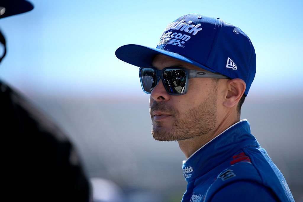 MARTINSVILLE, VIRGINIA - MARCH 28: Kyle Larson, driver of the #5 HendrickCars.com Chevrolet, speaks to a crew member during practice for the NASCAR Cup Series Cook Out 400 at Martinsville Speedway on March 28, 2026 in Martinsville, Virginia. (Photo by Jacob Kupferman/Getty Images)
