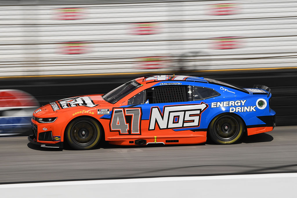 BRISTOL, TN - APRIL 12: Ricky Stenhouse Jr (#47 Hyak Motorsports NOS Energy Drink Chevrolet) races down the front stretch during the running of the NASCAR Cup Series Food City 500 on April 12, 2026, at Bristol Motor Speedway in Bristol, TN.