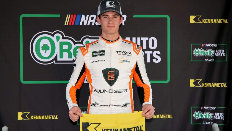 William Sawalich poses after winning pole for NASCAR Xfinity Series race at Bristol Motor Speedway