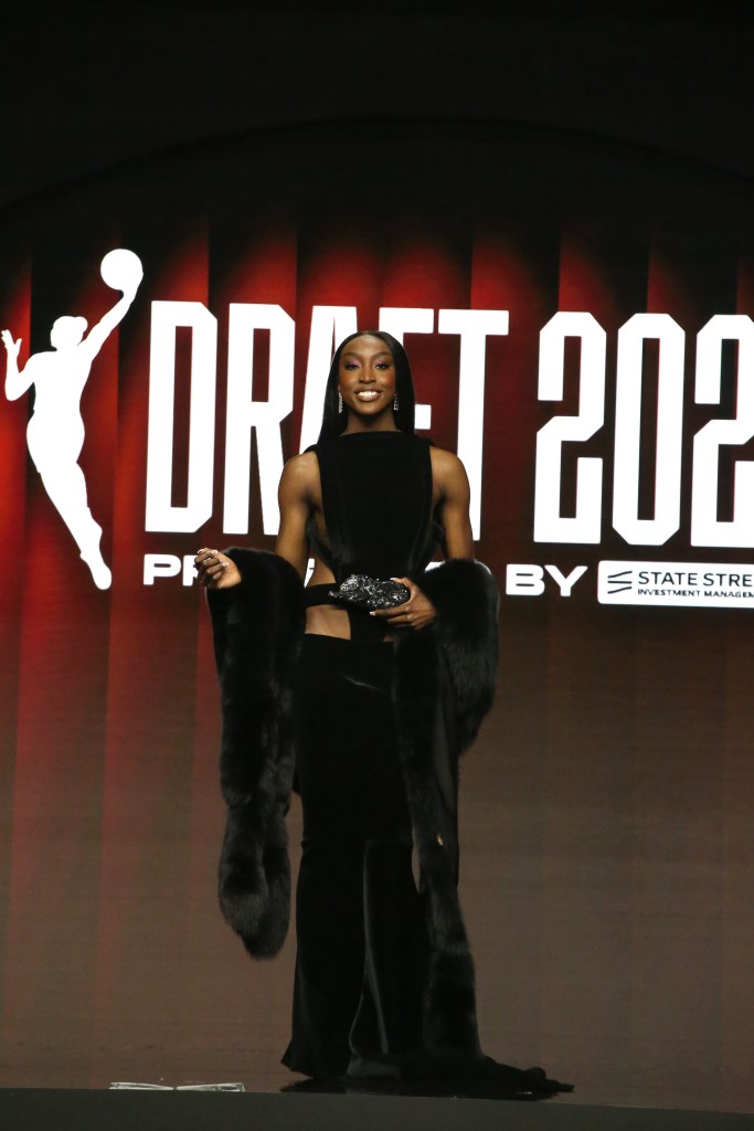 Flau'jae Johnson poses for a photo at the WNBA draft.