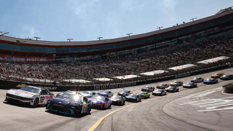 NASCAR Cup Series cars pace the field during the Food City 500 at Bristol Motor Speedway in 2026