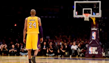 Kobe Bryant of the Los Angeles Lakers during the final game of his career April 13, 2016 in Los Angeles, California.