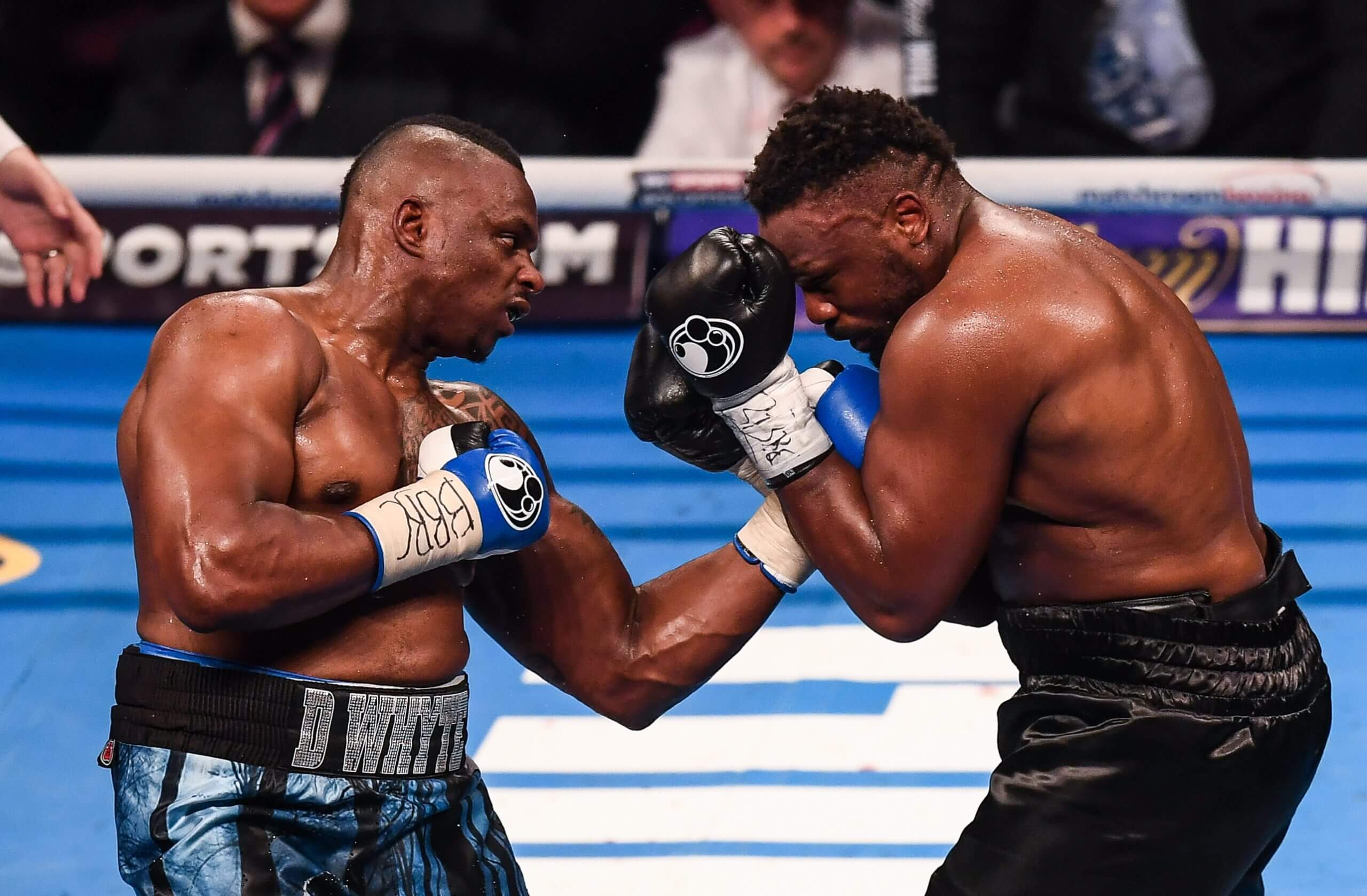 Dillian Whyte lands an uppercut on Derek Chisora during their fight in 2016