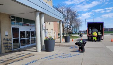cleanup of graffiti at mississauga high school.