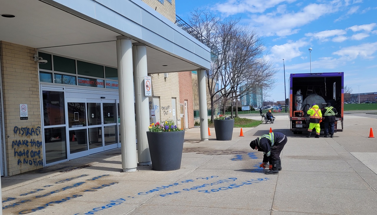 cleanup of graffiti at mississauga high school.