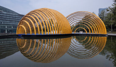 H&P architects forms bamboo-like pavilion of glazed ceramic tiles