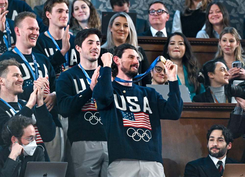 Kenny Holston / THE ASSOCIATED PRESS FILES
Hellebuyck attends President Donald Trump's State of the Union address with members of the United States' Olympic hockey team, in Washington in February.