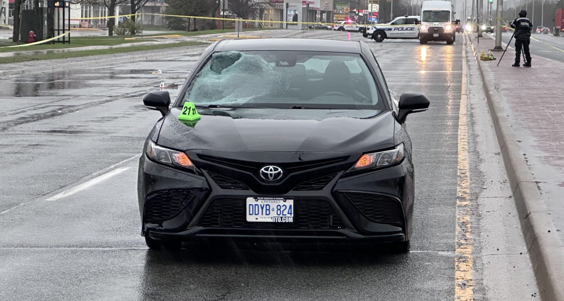Emergency services at accident scene near Queen Street East and Bramalea Road in Brampton