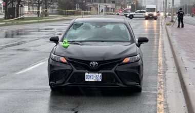 Emergency services at accident scene near Queen Street East and Bramalea Road in Brampton