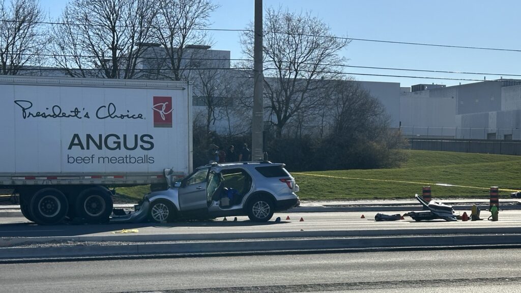 Two people have been seriously injured after a crash involving an SUV and a tractor trailer. CITYNEWS/Hugues Cormier