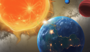 An illustration of a super-Earth exoplanet orbiting its star with very different siblings