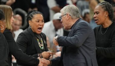 UConn’s Geno Auriemma irate at ‘ridiculous’ officiating, confronts Dawn Staley on sideline in loss