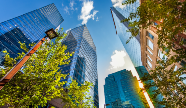 A view from street level of downtown Edmonton