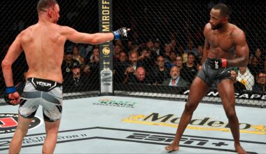 Nate Diaz taunts Leon Edwards during their fight at UFC 263