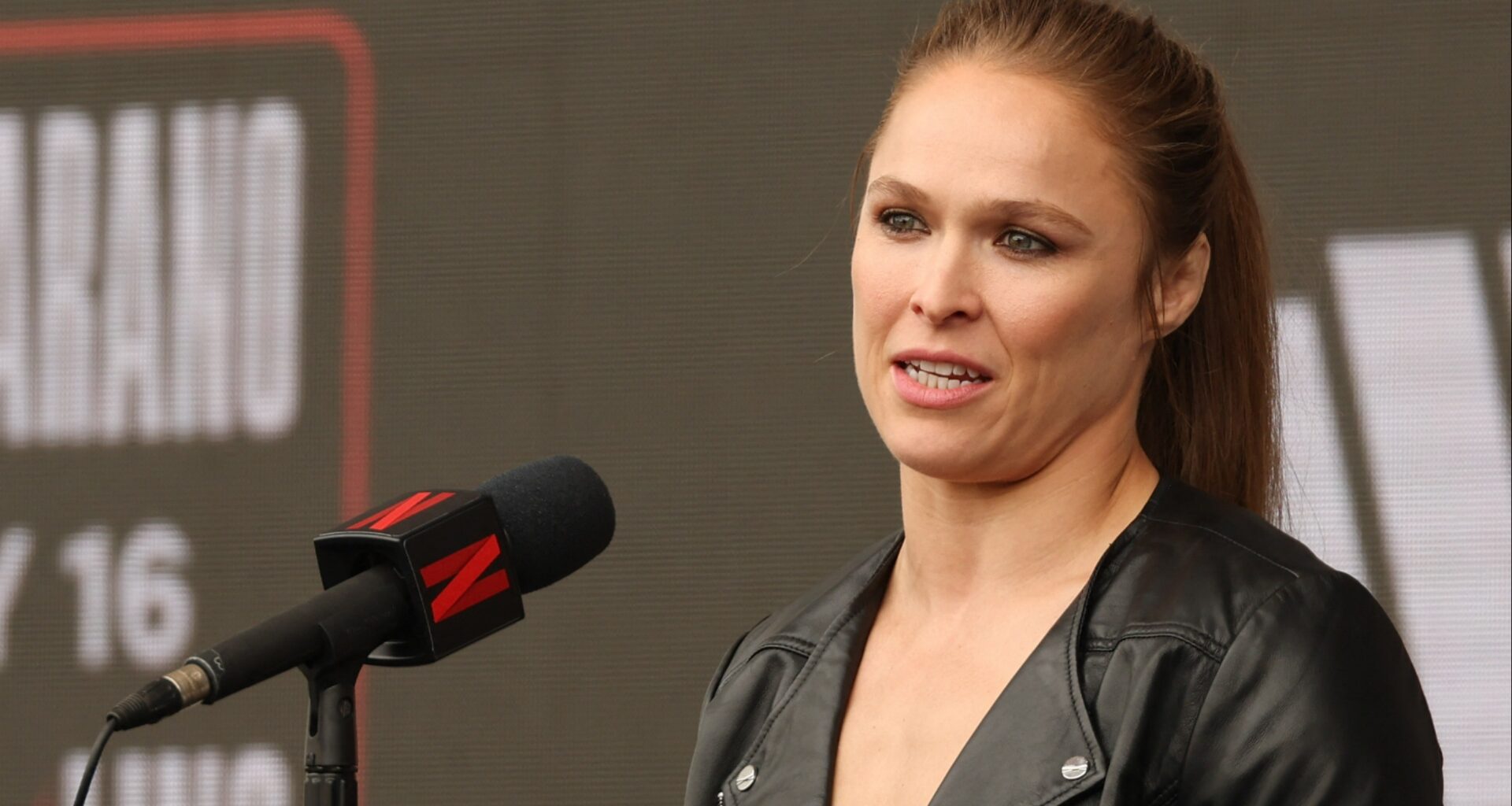 Ronda Rousey speaks at a Netflix press conference