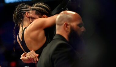 Tracy Cortez and Brian Ortega embrace at UFC 274