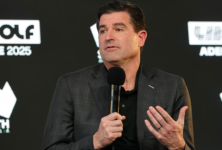 New LIV Golf CEO Scott O'Neil speaks during a press conference in Adelaide - Sarah Reed