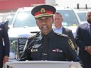 Chief Nishan Duraiappah, who took the helm of Peel Regional Police in October 2019 and has since gone on to become the highest paid top cop in Canada, is seen here speaking at a news conference on Monday June 16, 2025.