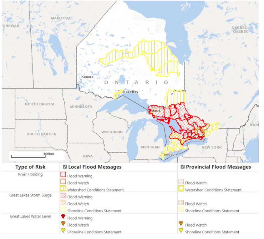 Ontario Flood Map - April 14 2026 - Province of Ontario