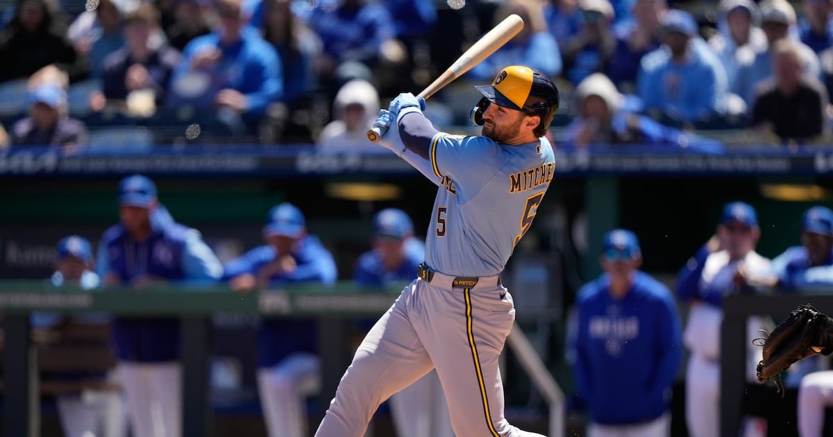 Garrett Mitchell drives in five runs to power Milwaukee Brewers over Kansas City Royals in opening game of doubleheader