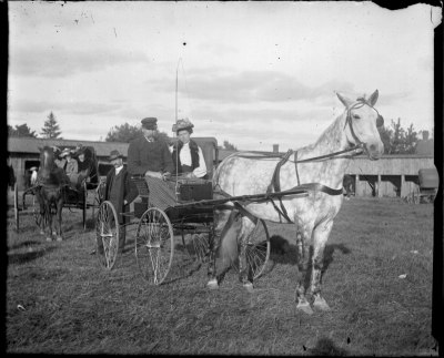 A couple in a horse drawn buggy, circa 1900ish