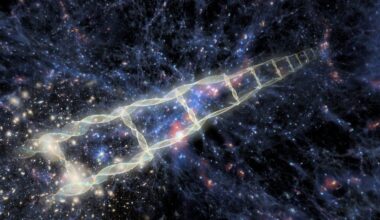 Artist's interpretation of the cosmic distance ladder, where each rung of the ladder provides information that can be used to determine the distances at the next higher rung.