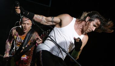Flea and Anthony Kiedis  perform at Charlotte Motor Speedway in Charlotte, North Carolina in May 20, 2006. (Kevin C. Cox/Getty Images)