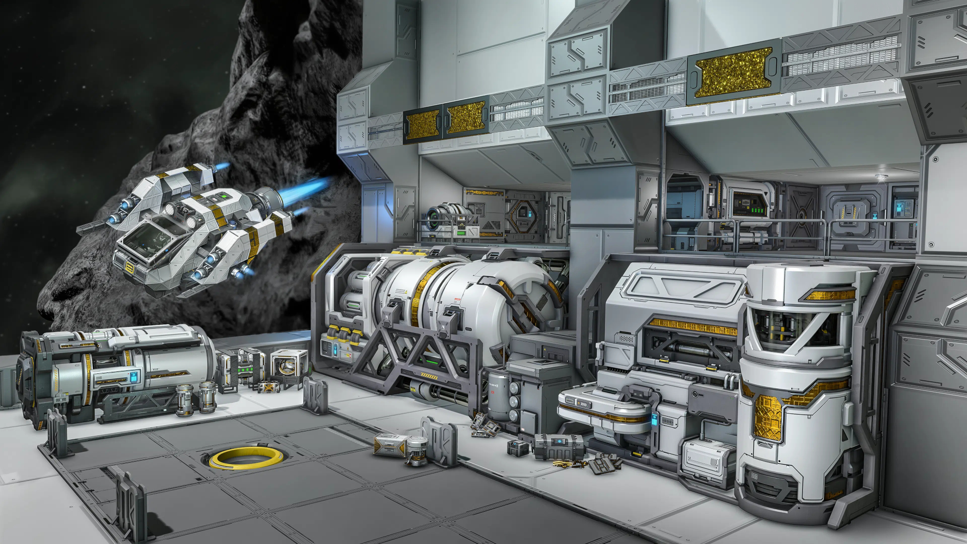 A sci-fi base in the game Space Engineers"