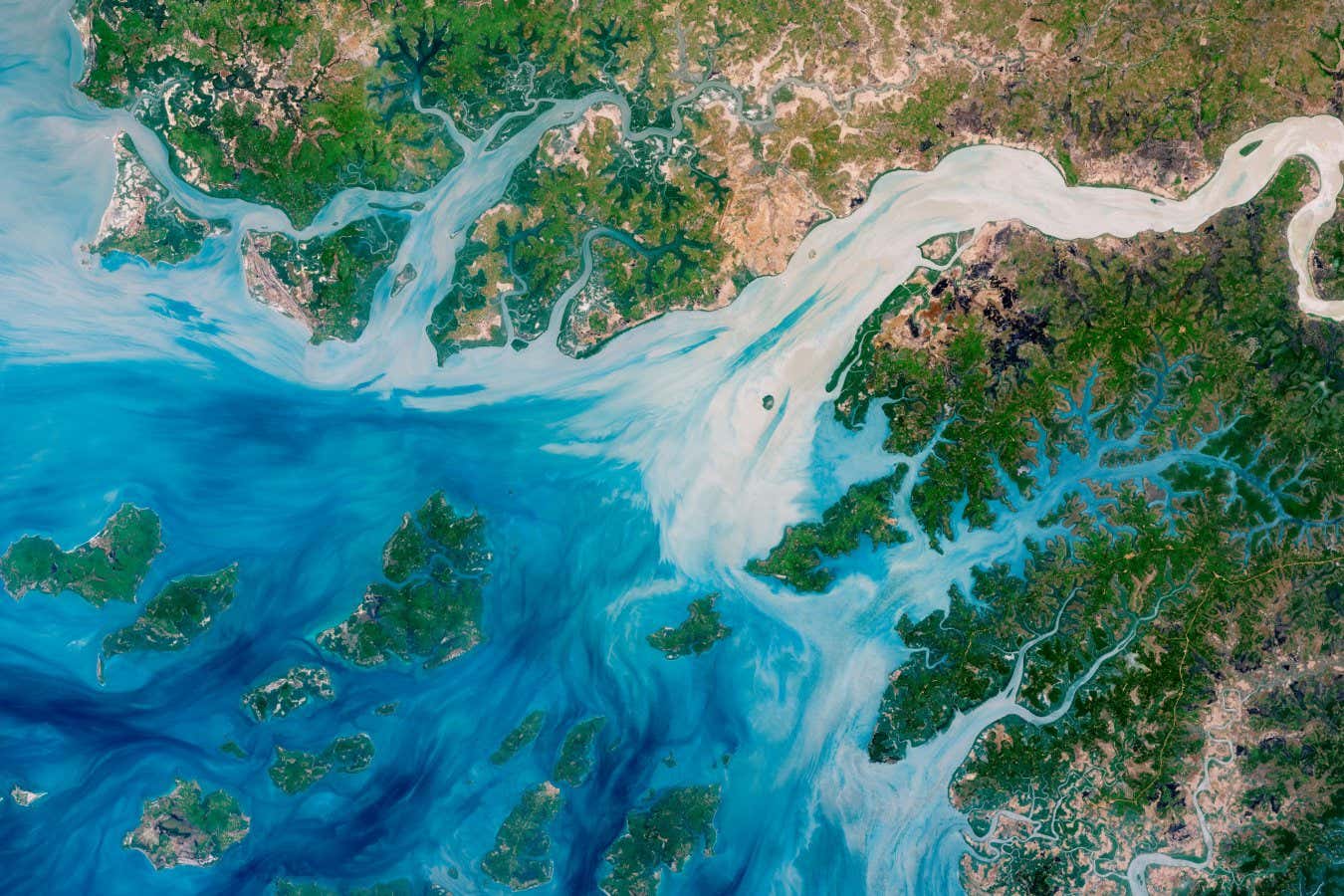 Estuaries near the coast of Guinea?Bissau branch out like a network of roots from a plant. With their long tendrils, the rivers meander through the country?s lowland plains to join the Atlantic Ocean. On the way, they carry water, nutrients, but also sediments out from the land. This natural?color image captures the movement of the sediments as the rivers move east to west. The image was acquired on May 17, 2018, by the Operational Land Imager (OLI) on Landsat 8. The discoloration is most apparent in Rio Geba, which runs past the country?s capital city of Bissau. https://science.nasa.gov/earth/earth-observatory/the-meandering-estuaries-of-guineabissau-92266/
