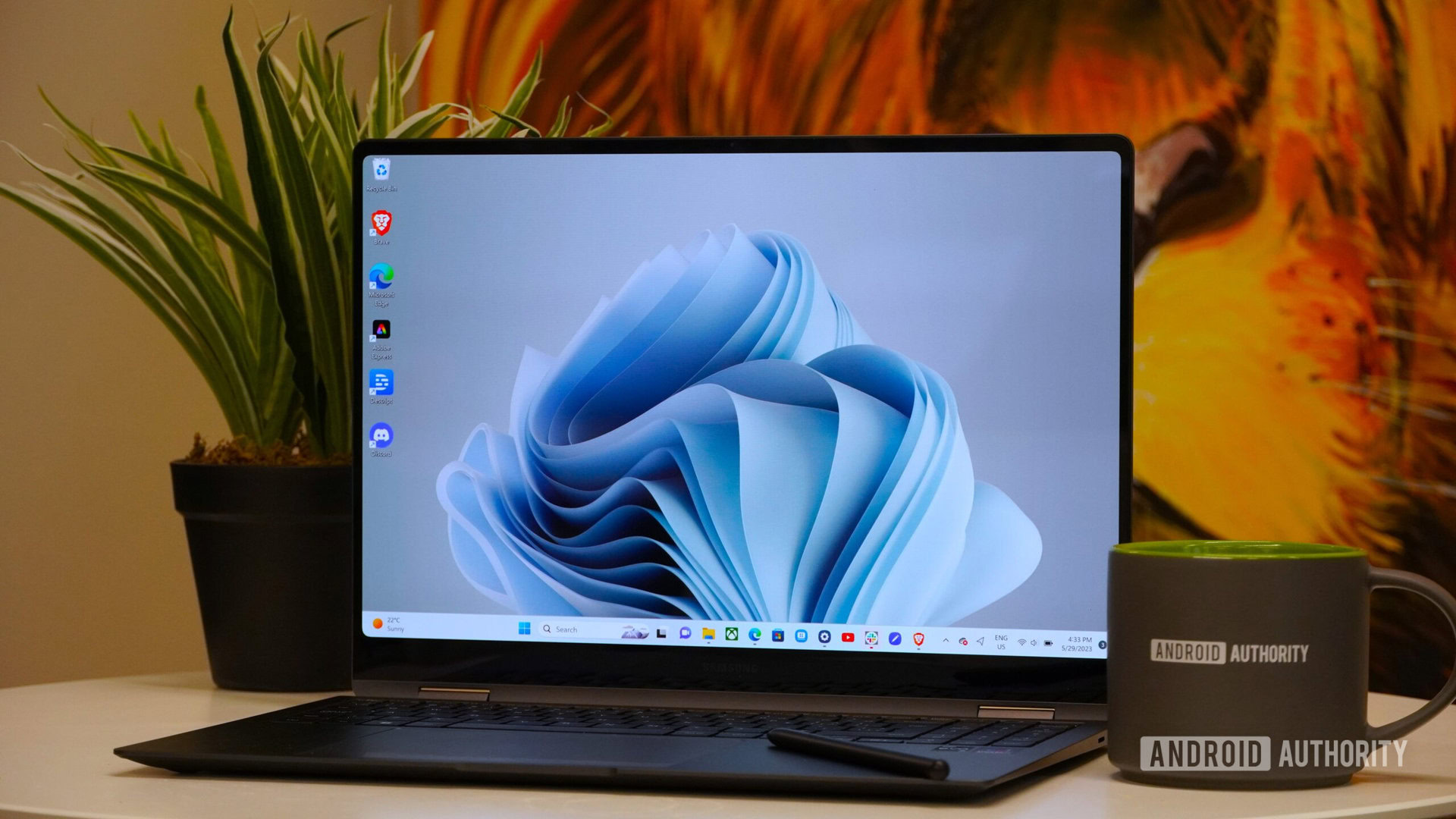 Samsung Galaxy Book 3 Pro 360 with plant and coffe mug Samsung Galaxy Book 3 Pro 360 with plant and coffe mug