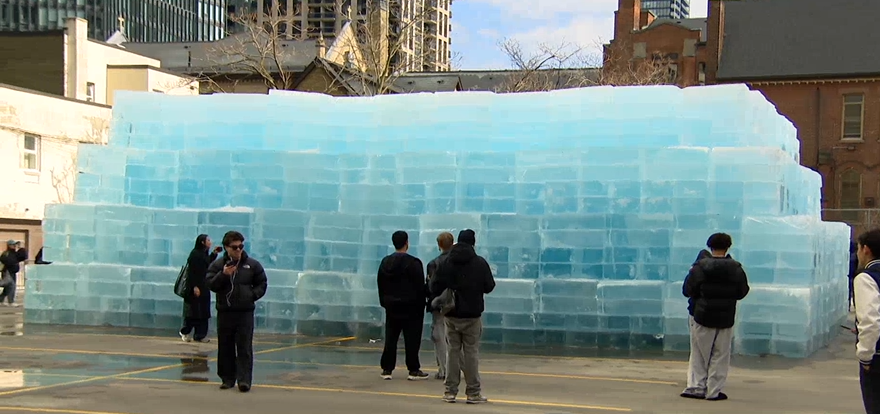 Massive ice sculpture set up in downtown Toronto teasing Drake's new album