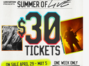 Live Nation Canada is offering $30 concert tickets for select summer show from April 29-May 5
