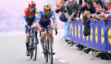Mattias Skjelmose of Denmark and Team Lidl - Trek and Remco Evenepoel of Belgium and Team Soudal Quick-Step compete in the chase group during the 59th Amstel Gold Race 2025